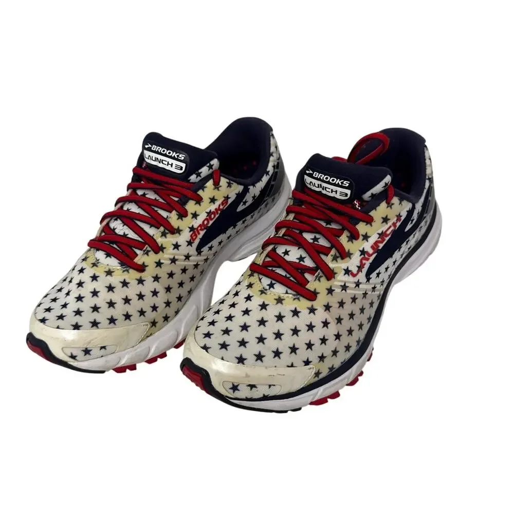 Brooks Launch 3 Running Shoes Womens 8 White Navy Red Excellent Stars Patriotic - Picture 2 of 8